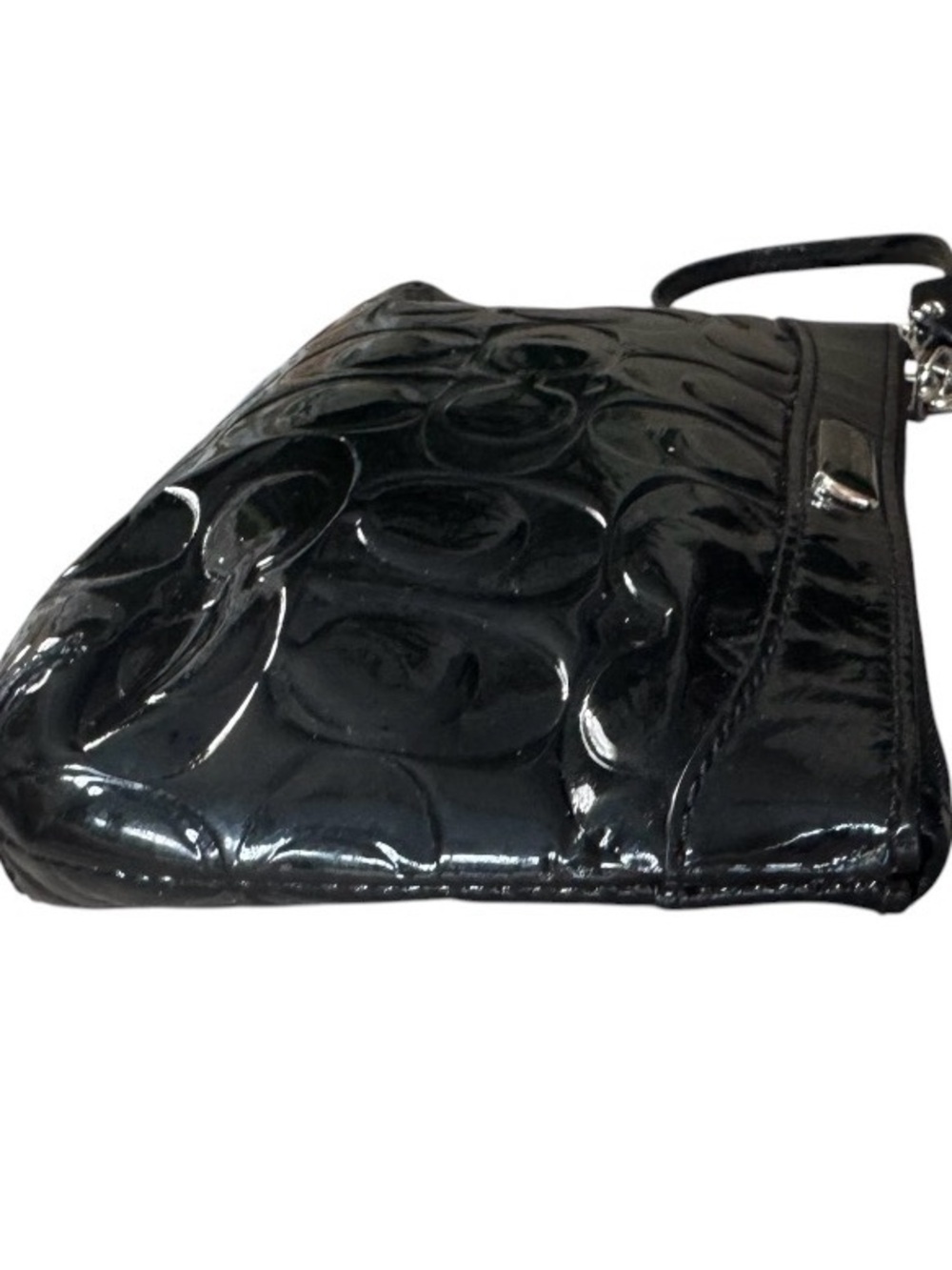 Coach Black Patent Embossed Signature Wristlet - Picture 6 of 7